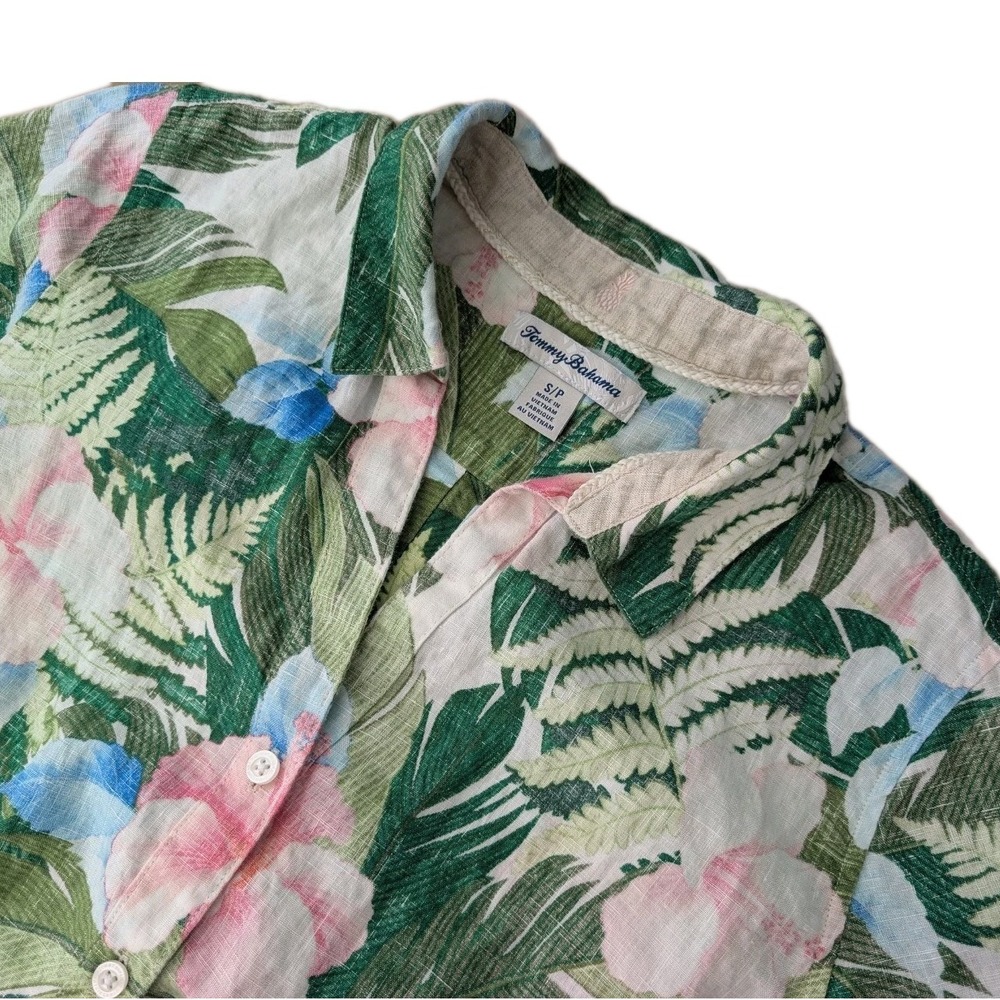 Tommy Bahama Women's S Linen Hawaiian Floral Short Sleeve Button Up Shirt